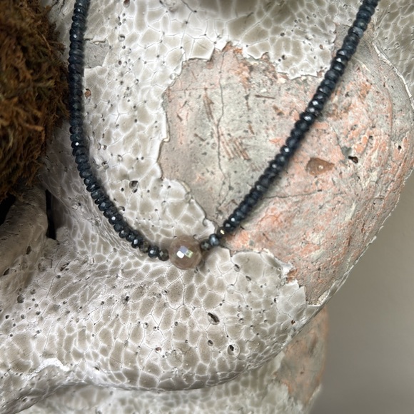 Handmade aquamarine, and mystic quartz Beaded Necklace w/sterling silver clasp